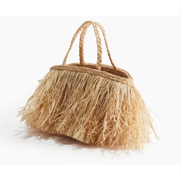 H&M Straw Fringe Handbag Raffia NWOT - Picture 4 of 9